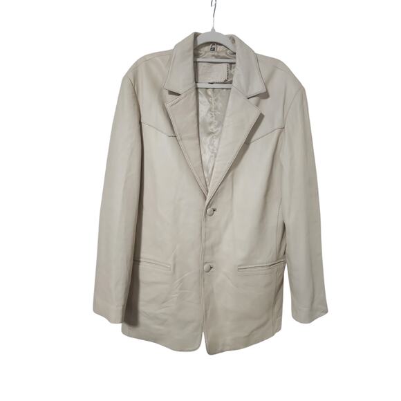 Bonus Italian Fashion Genuine Leather Cream Blazer Coat Size XL - Picture 1 of 12
